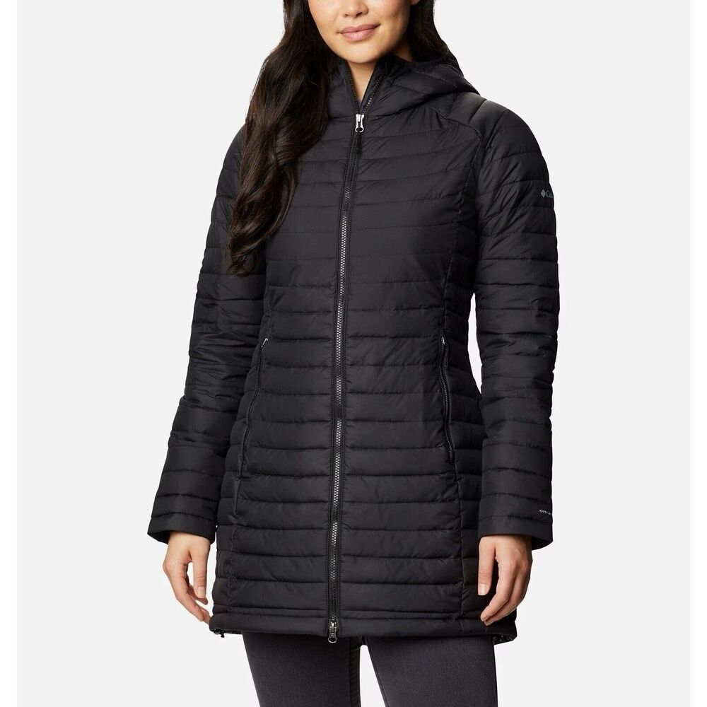 Columbia Women's White Out Mid Omni-Heat long black parka with hood size 1X NWT